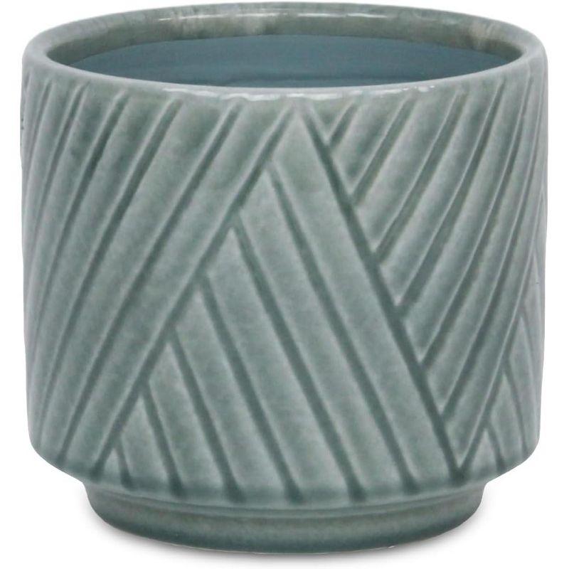 Cheung's Parlora Crossed Diagonal Pattern Straight Side Ceramic Pot - Medium - Green