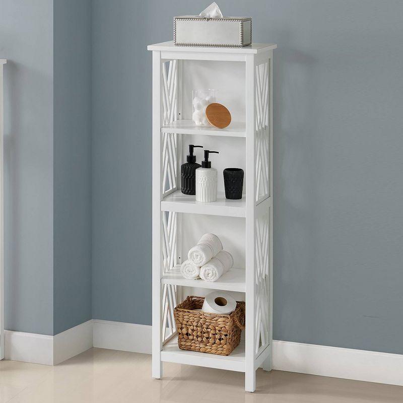 White Adjustable Wood Bath Tall Storage Shelf