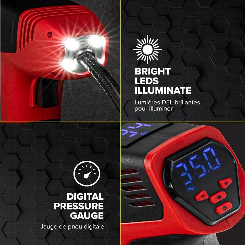 Bullseye Pro Portable Rechargeable Tire Inflator with Digital Pressure Gauge - Red