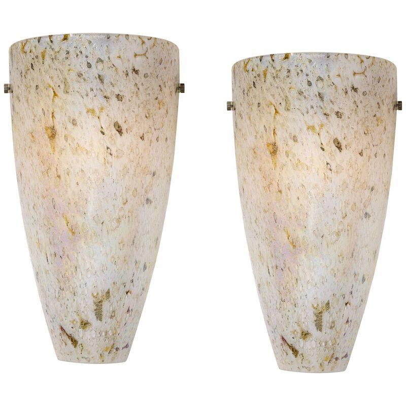 Possini Euro Design Emelle Modern Wall Light Sconces Set of 2 Caramel Amber Art Glass Hardwire 7" Fixture for Bedroom Bathroom Vanity Living Room Home