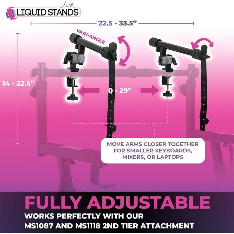 Adjustable Black Steel 2-Tier Keyboard Stand Attachment with Safety Straps