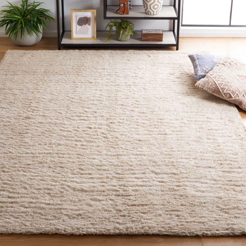 Beige Hand-Tufted Wool Shag Area Rug 8' x 10'