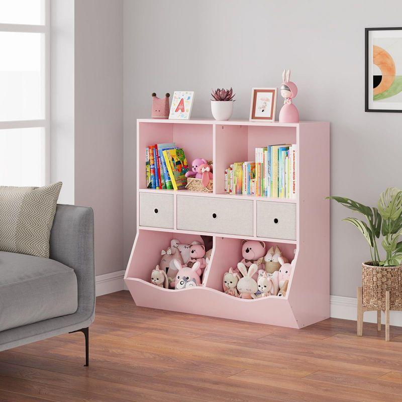 3-Tier Kids Bookshelf, Toy Storage Organizer with 3 Drawers,Wooden Bookcase with Large Toy Storage Cabinet for Playroom
