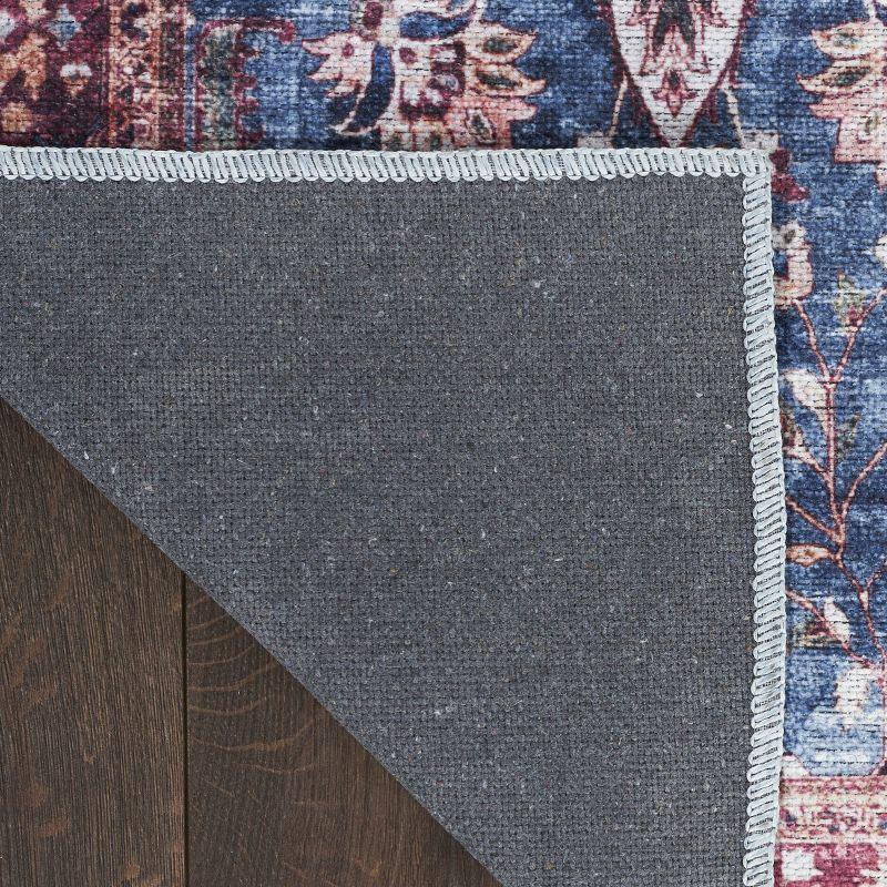 Nourison Washable Brilliance 2' x 6' Blue/Brick Vintage Indoor Bathroom, Kitchen Runner Rug