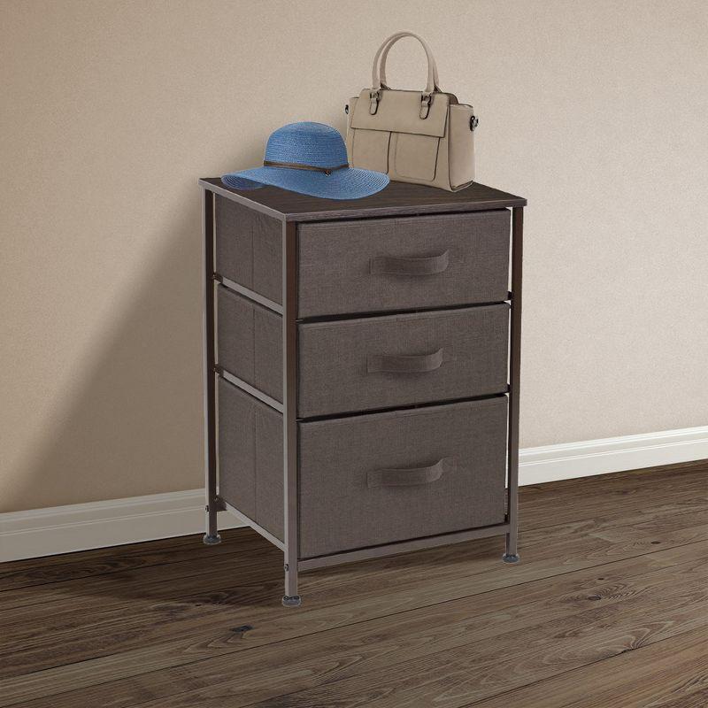 Sorbus Brown 3-Drawer Compact Nightstand with Steel Frame and Wood Top