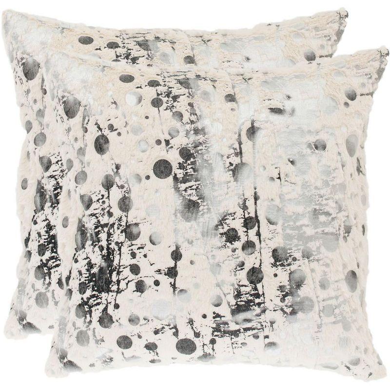 White Faux Fur Abstract Pattern Square Pillow Set