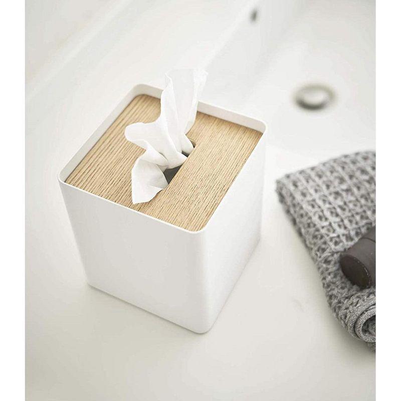 Yamazaki Home Yamazaki Home Square Reusable Tissue Box Cover Metal Container Case With Natural Wooden Lid,, Steel