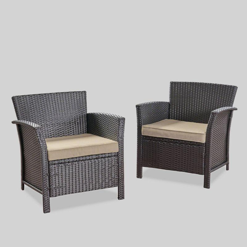 Sumptuous Brown Steel Lounge Chair Pair with Tan Cushions