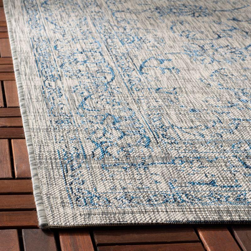 Reversible Gray/Navy Synthetic Flat Woven Indoor/Outdoor Rug