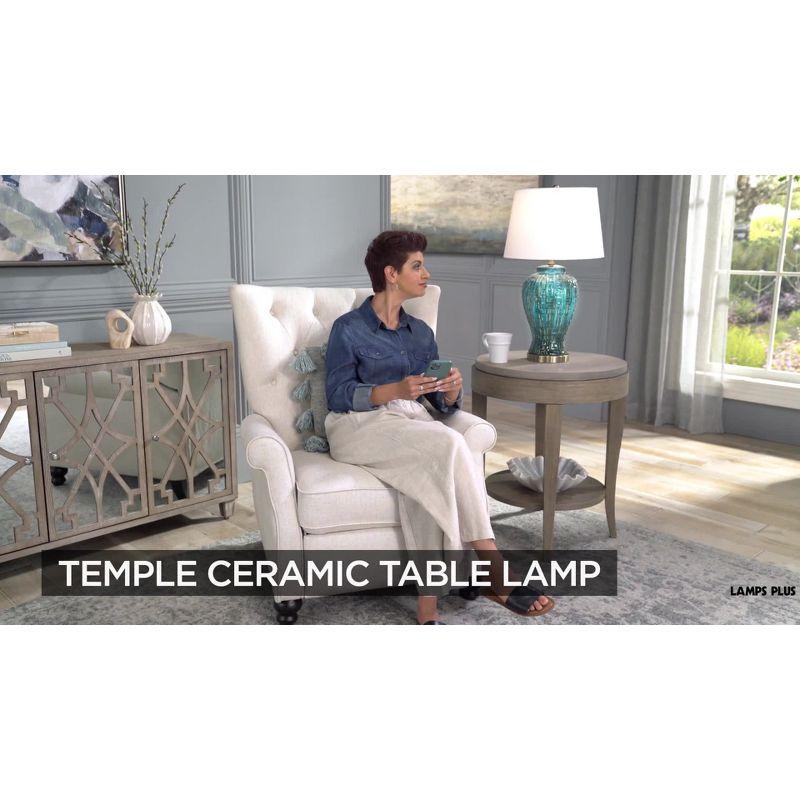Possini Euro Design Asian Inspired Table Lamp 27" Tall Ceramic Teal Glaze Patterned Temple Jar White Empire Shade for Living Room (Colors May Vary)