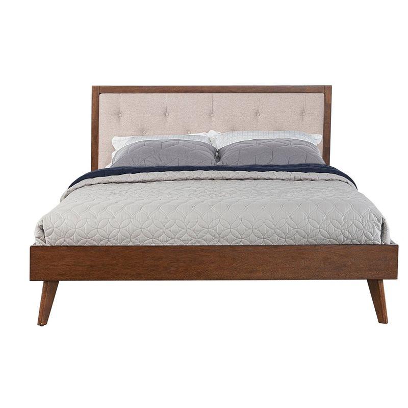 Reid Mid-Century Oatmeal Tufted Queen Platform Bed with Slats