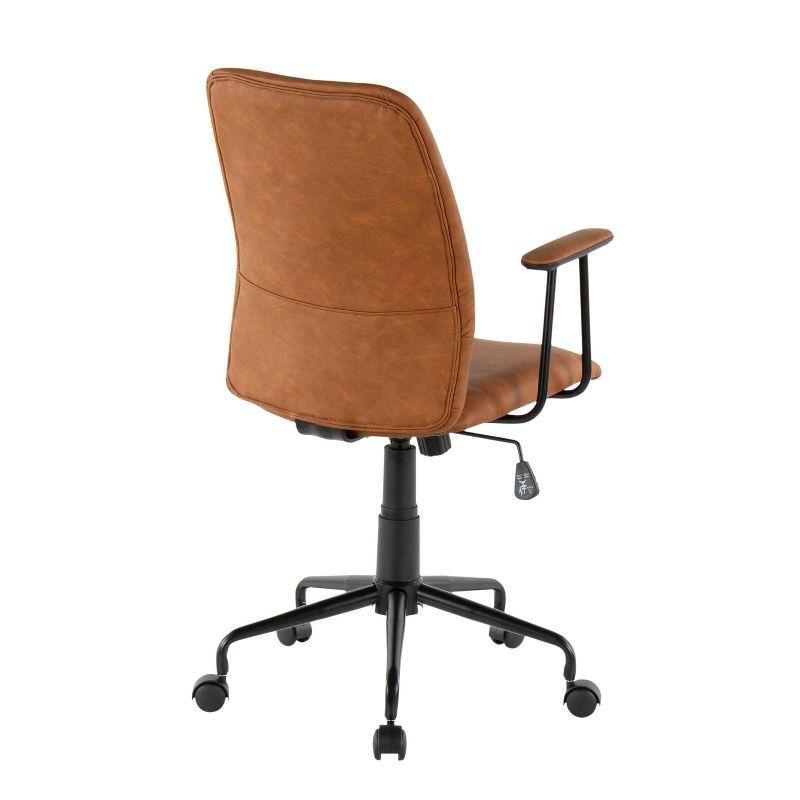 LumiSource Fredrick Contemporary Office Chair Faux Leather Brown: Swivel, Adjustable, Metal Frame, Fixed Arms