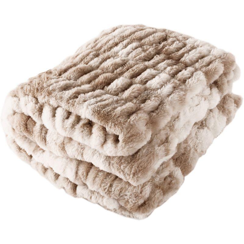 Taupe 60x80-Inch Ruched Faux Fur Queen Blanket