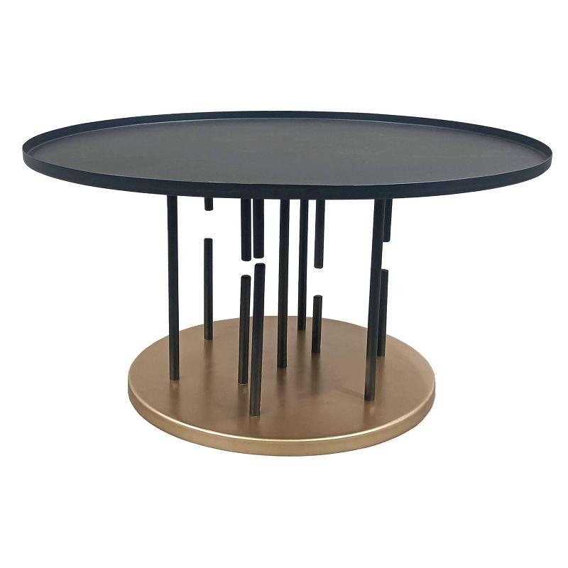 31" Round Matte Black and Brass Metal Coffee Table