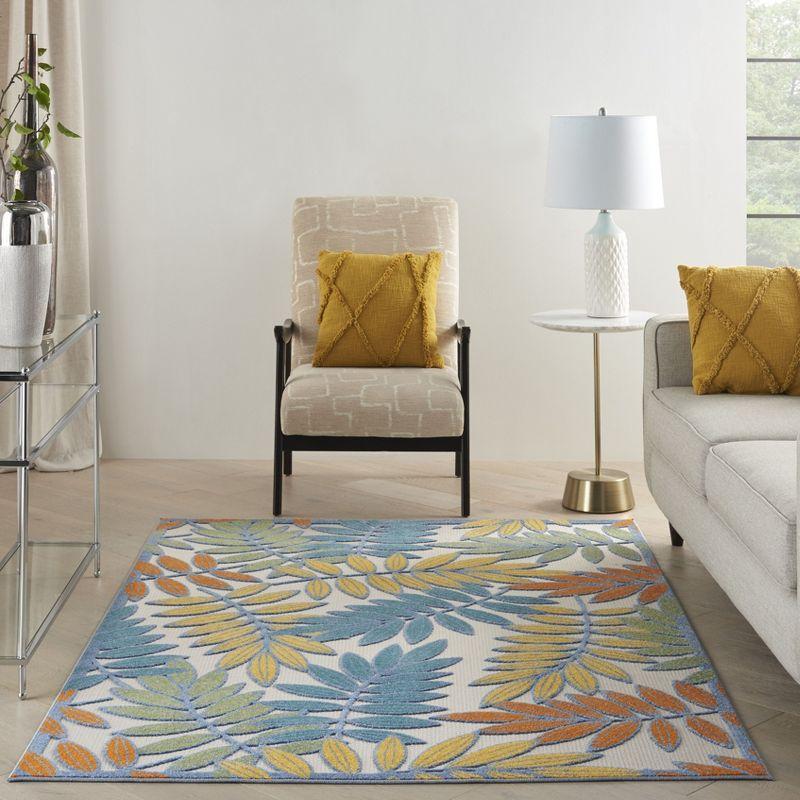 Nourison Aloha Floral Leaf Flatweave High-Low Indoor Outdoor Area Rug Ivory/Multi 5'3" x 7'5"