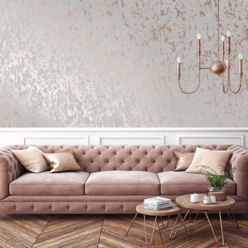 Milan Texture Rose Gold and Grey Wallpaper