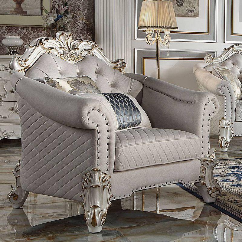 Vendome II Gray Tufted Accent Chair with Nailhead Trim