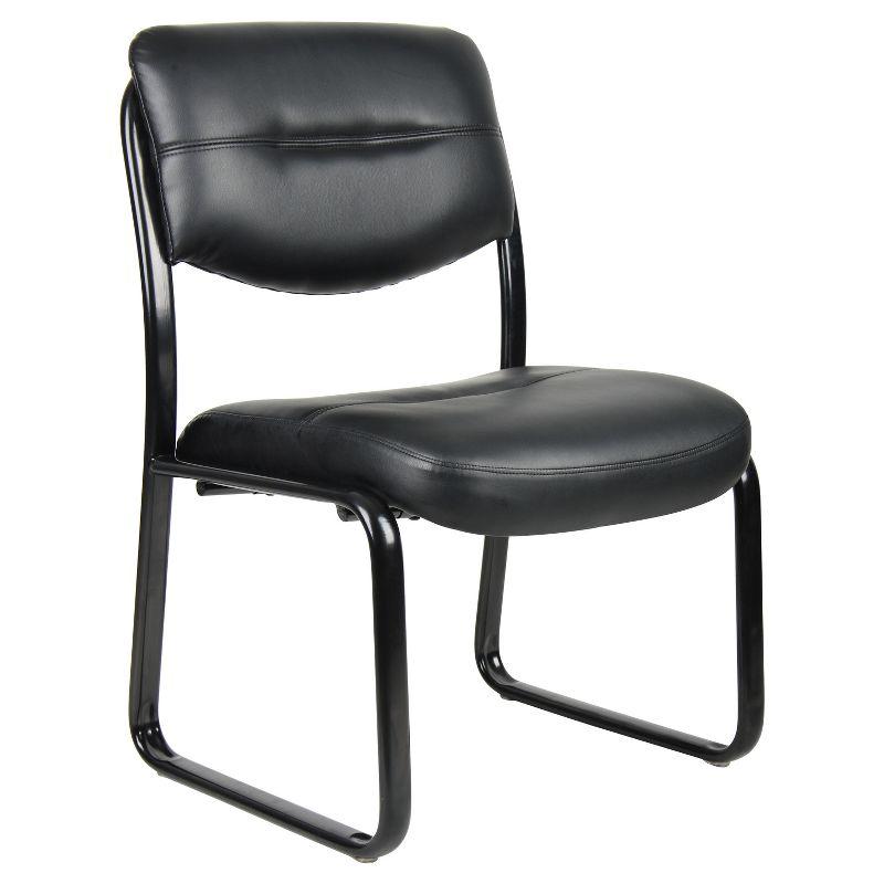 Elegant Black LeatherPlus Armless Guest Chair with Metal Sled Base