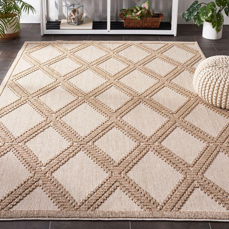 Beige and Brown Geometric 9' x 12' Easy-Care Synthetic Area Rug