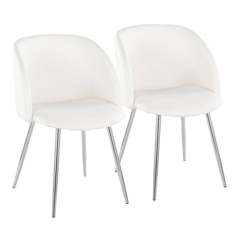 Set of 2 Fran Dining Chairs Chrome/White - LumiSource: Faux Leather Upholstered, Metal Legs, Modern Design