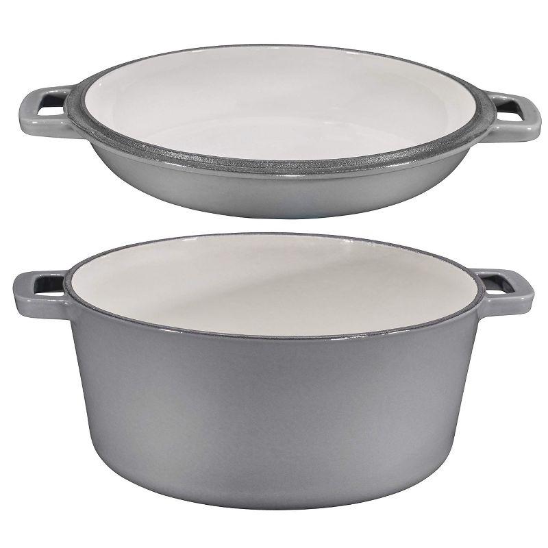 Bruntmor 2-in-1 Gray Enamel Cast Iron Dutch Oven & Skillet Set, 5 Quarts | All-in-One Cookware for Induction, Electric, Gas, Stovetop & Oven