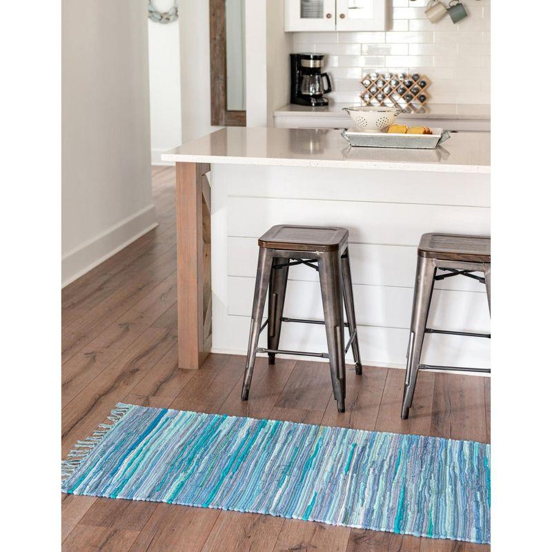 Light Blue Striped Handmade Reversible Runner Rug