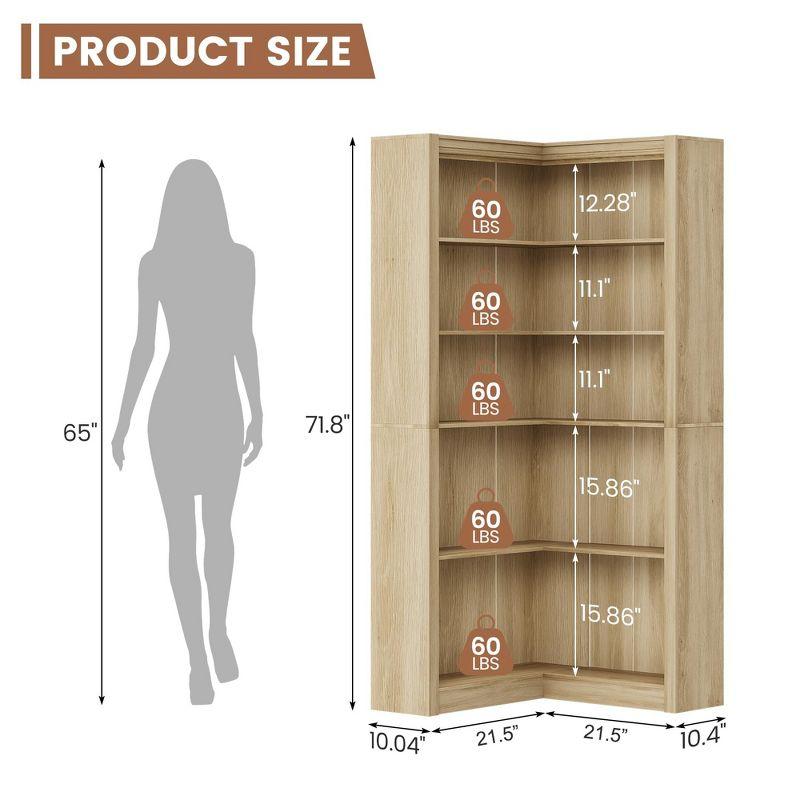 71.8" Gray Farmhouse Bookcase, L-Shaped Corner Bookshelf with 5-Tier Storage, Heavy Duty Shelf for Living Spaces