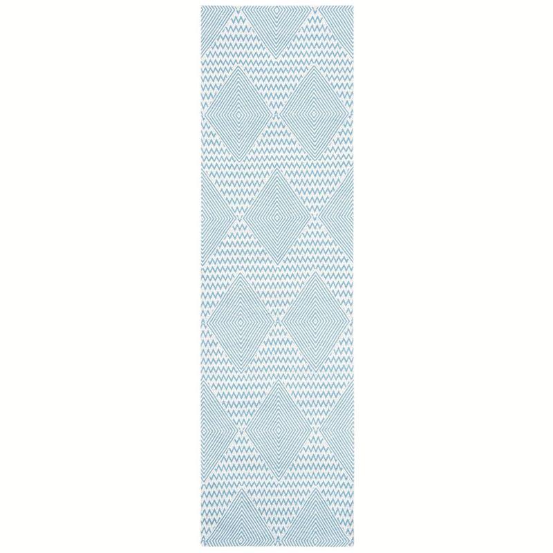 Marbella Light Blue and Ivory Flat Woven Wool Runner Rug