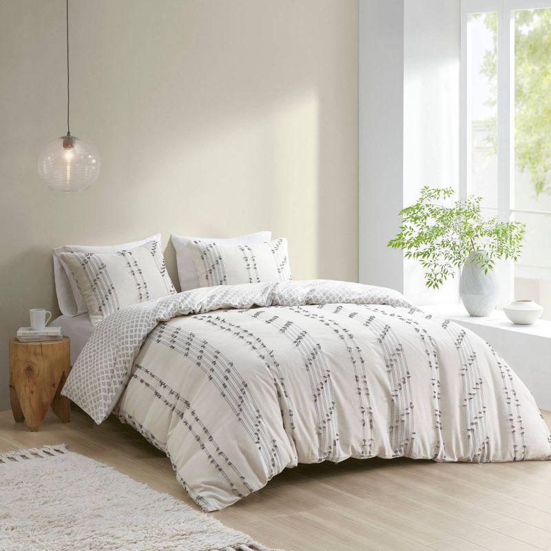 Ivory Cotton Jacquard California King Duvet Cover Set