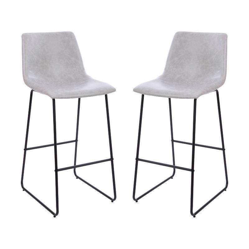 Modern Sled Base Light Gray Faux Leather Bar Stools, Set of 2