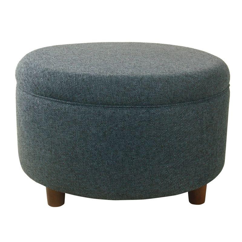 Modern Textured Navy Woven Fabric Large Round Storage Ottoman