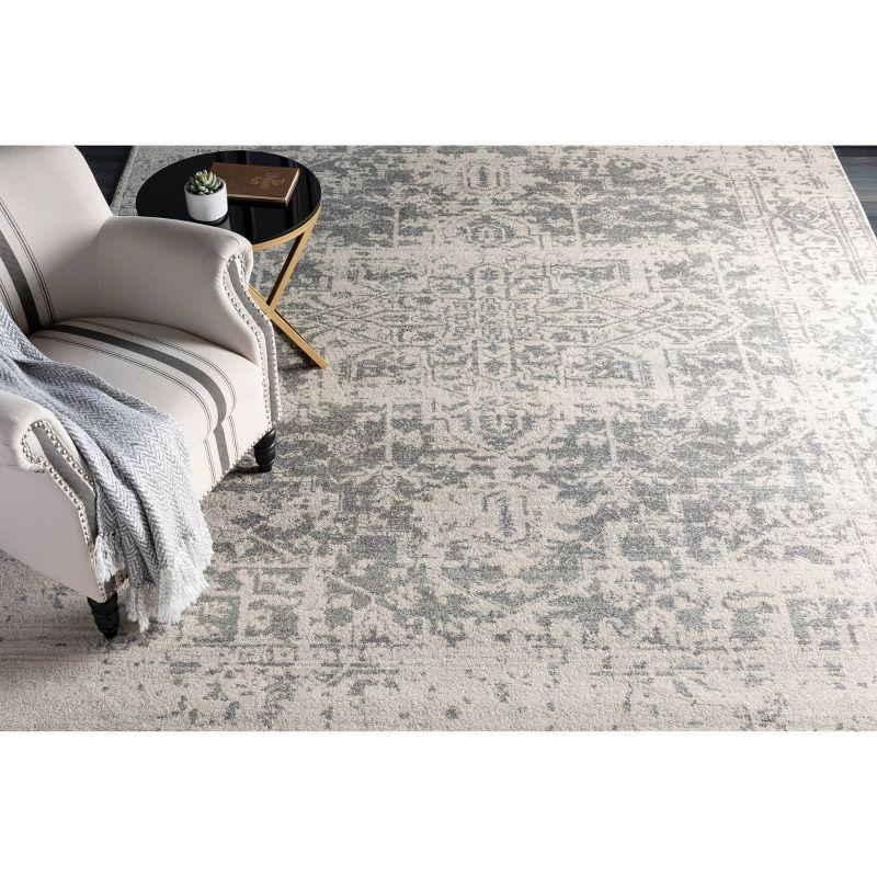 Gray Floral Motif Low Pile Runner Rug