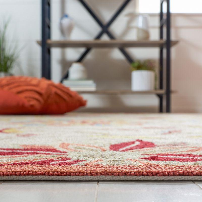 Ivory and Rust Floral Hand-Hooked Runner Rug