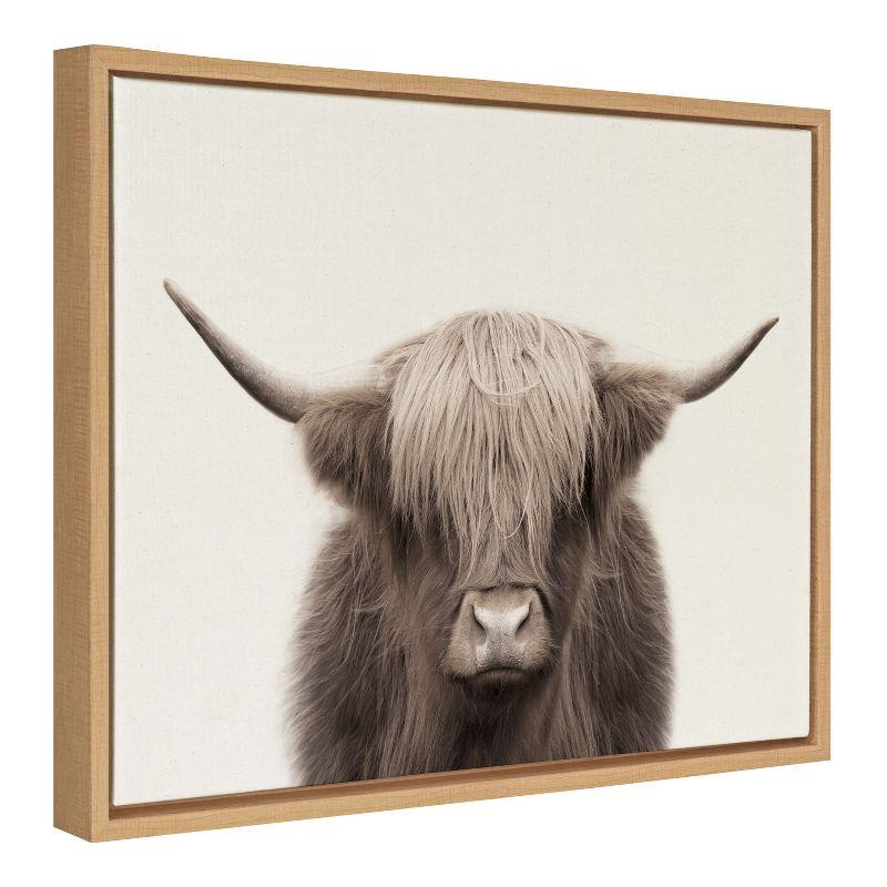 Kate and Laurel Sylvie Hey Dude Highland Cow Color Framed Canvas by The Creative Bunch Studio, 18x24, Natural