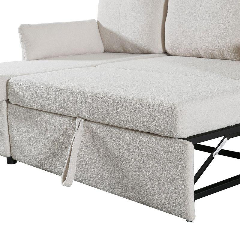 84.2" Sleeper Sofa Bed,Pull Out Sofa Bed with Storage Chaise L Shape Sectional Sofa Bed in Beige