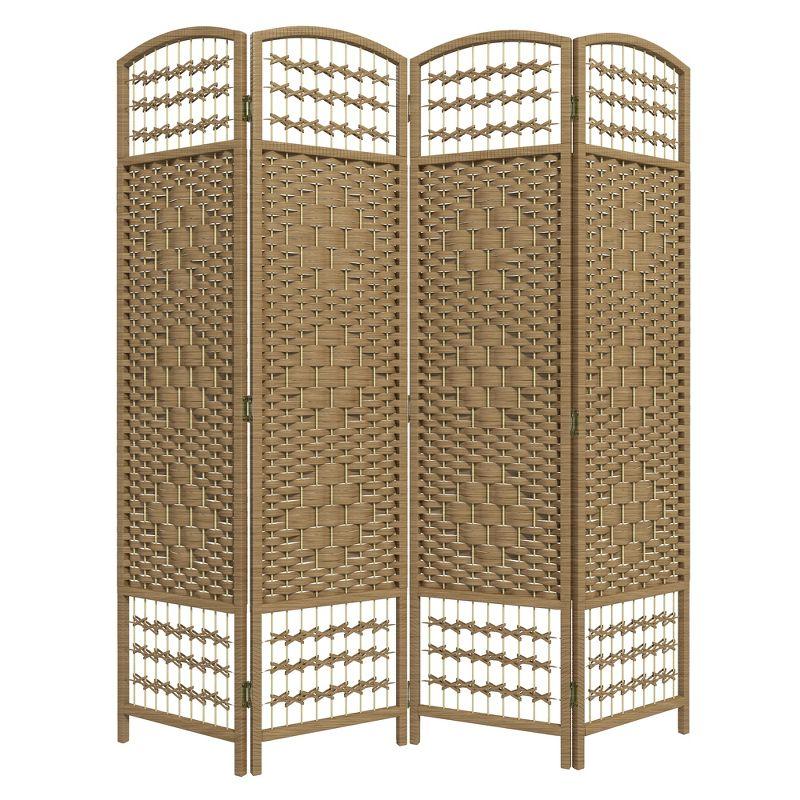 HOMCOM 4 Panel Room Divider, Folding Privacy Screen, 5.6' Room Separator, Wave Fiber Freestanding Partition Wall Divider, Natural
