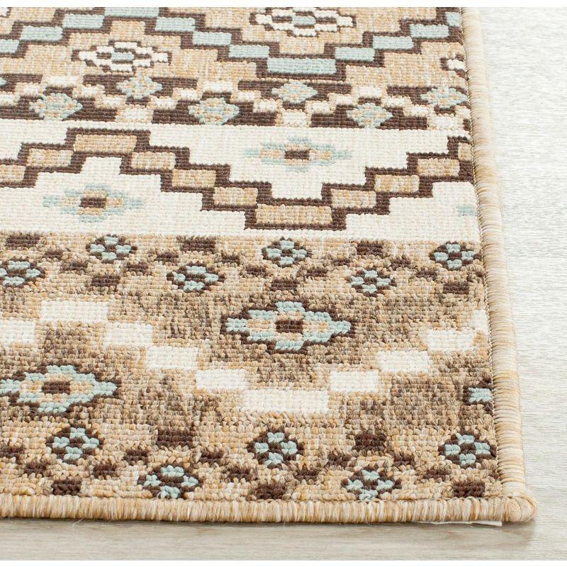 Easy Care Cream & Brown Floral Synthetic Indoor/Outdoor Rug