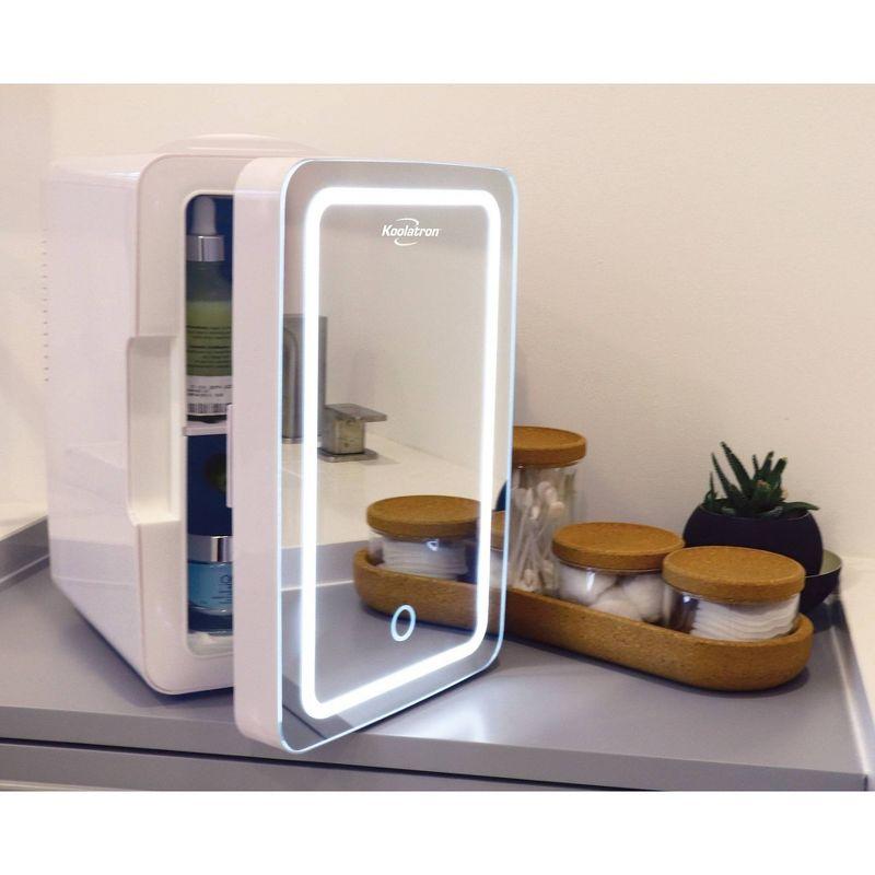 Koolatron Cosmetics Fridge w/ LED Lighted Makeup Mirror 12V 110V: Portable Skincare Cooler, Beauty Refrigerator, 6.3L Capacity