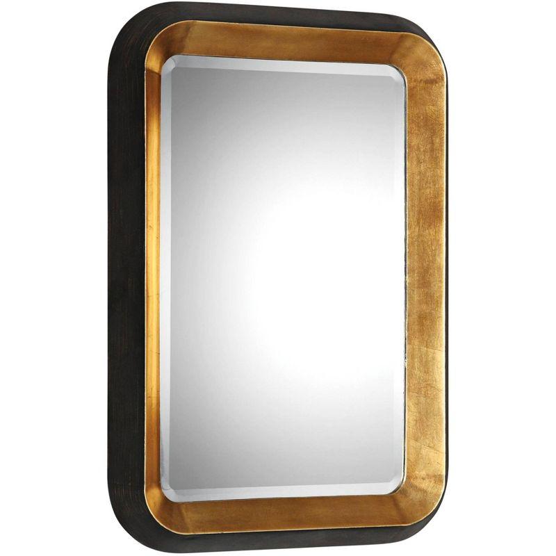 Transitional Antiqued Gold & Black Rectangular Wall Mirror 28" Wide