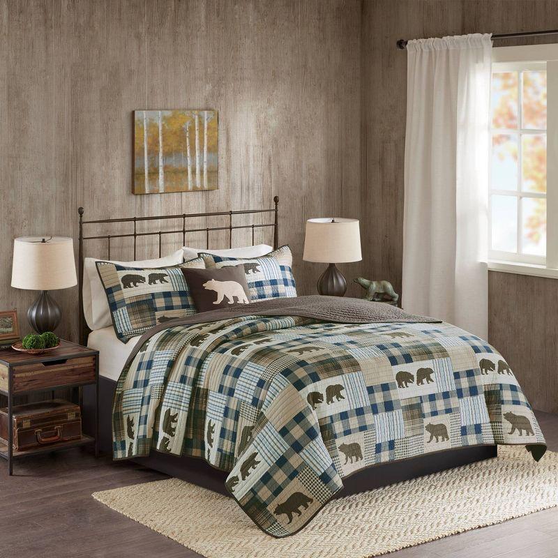 Brown and Blue Reversible Full Microfiber Quilt Set