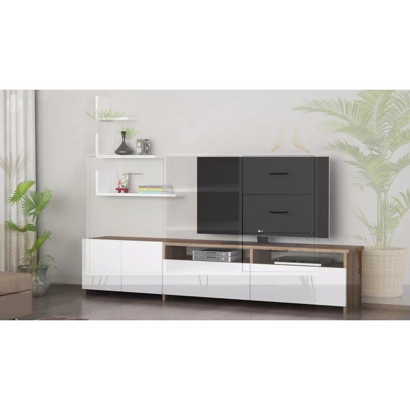 Minimalist Coastal White Composite Wood TV Console with Open Storage