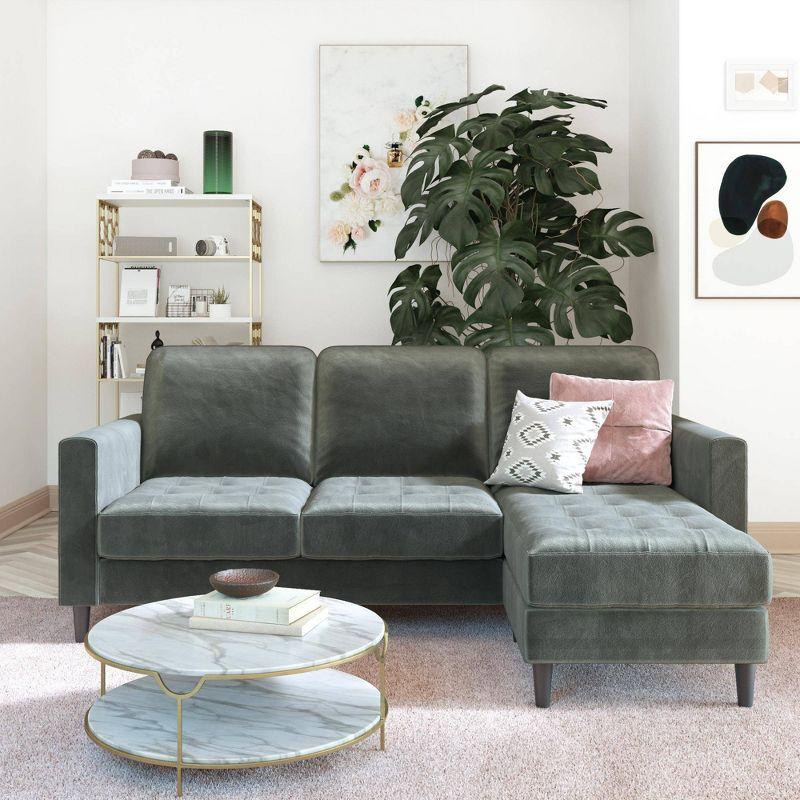 Strummer Reversible Sectional Sofa Couch Light Gray - CosmoLiving by Cosmopolitan: Compact, Modern Tufted, Wooden Legs