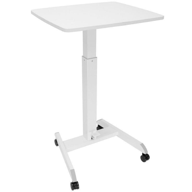 White Adjustable Height Rolling Laptop Cart with Pneumatic Lift