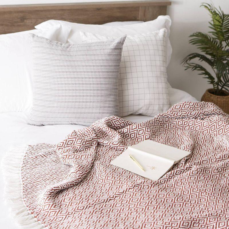 50"x60" Double Diamond Throw Blanket Cinnamon - Design Imports: Cozy Lightweight Cotton, Woven Texture, Machine Washable