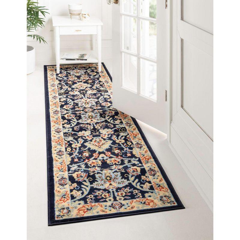 Navy Blue and Ivory Synthetic Reversible Runner Rug