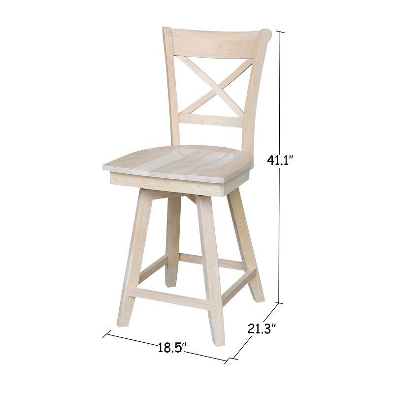 Charlotte Counter Height Barstool with Swivel and Auto Return Unfinished - International Concepts: Wood Frame, X-Back Design, Spot Clean