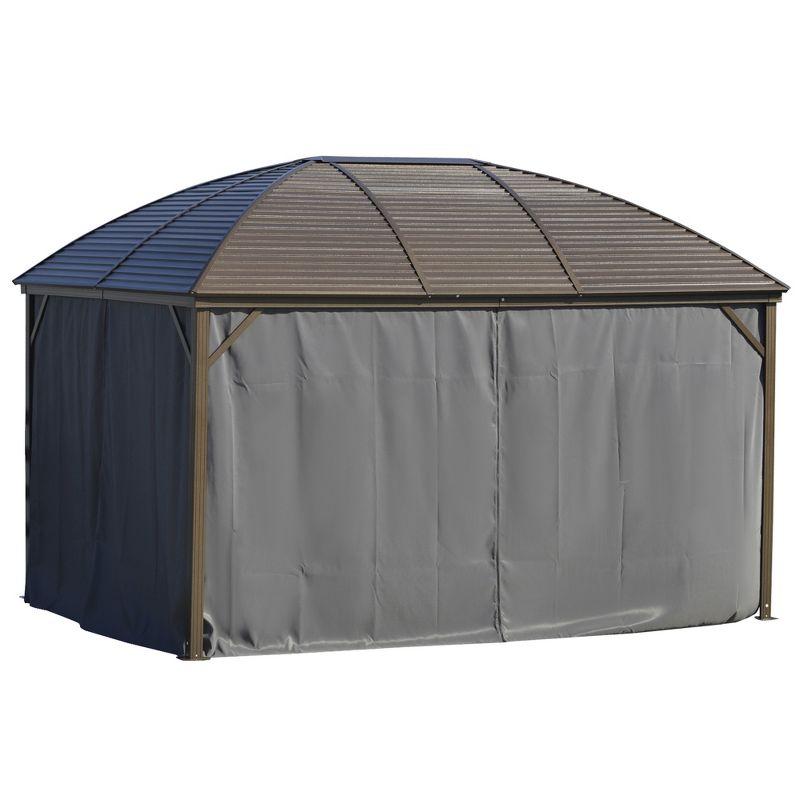 Outsunny Hardtop Gazebo  Pavilion with Curtains, Netting, Steel Roof, Aluminum Frame, and Ceiling Hook for Garden, Patio