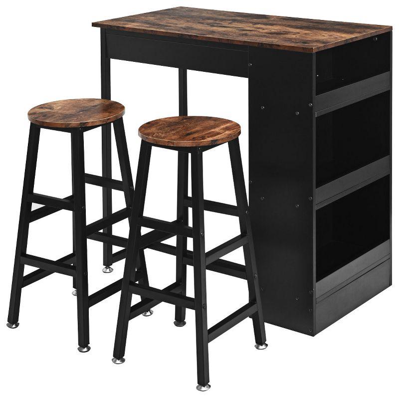 Industrial Steel and Wood Pub Table Set with 2 Chairs