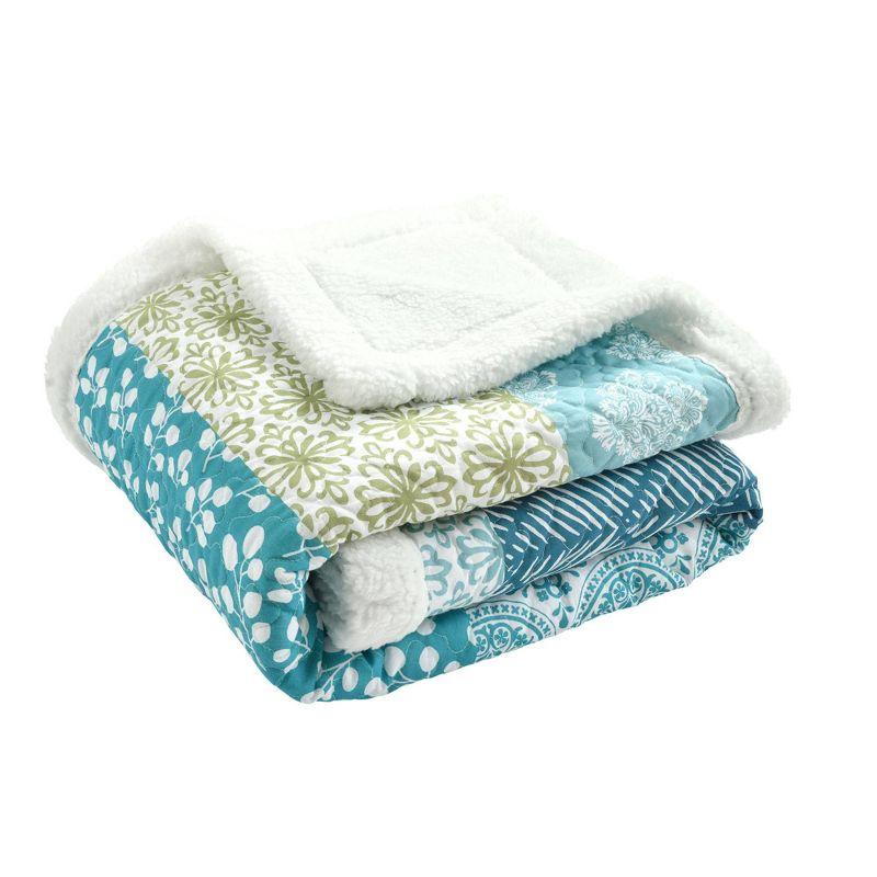 Bohemian Blue and Green Cotton Sherpa Throw Blanket