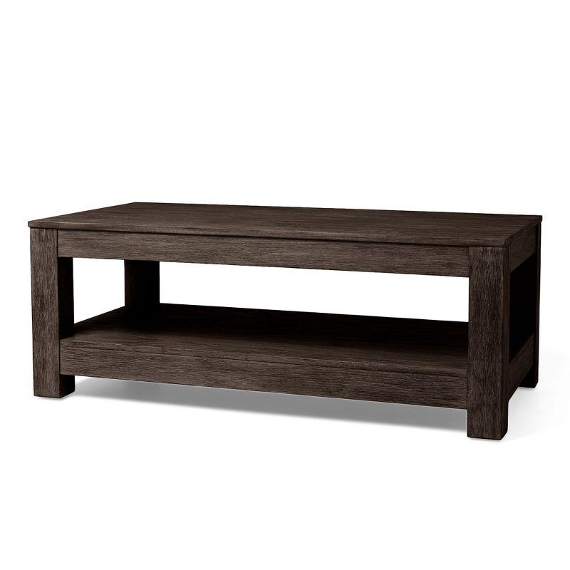 Weathered Brown Rectangular Wooden Coffee Table with Storage Shelf